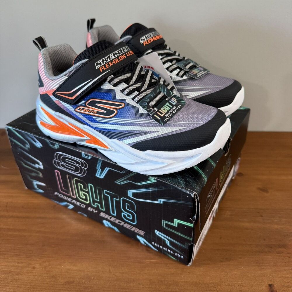 Skechers S-Lights Flex-Glow Ultra Sneakers Boys Size 1 Black Orange 400139L